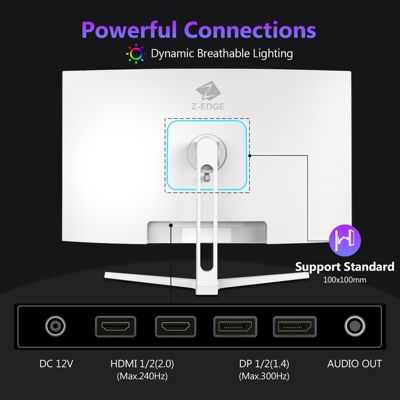 UG27H-White 27 inch 1080P Full HD 1920 x 1080 300 Hz 1 ms Curved Gaming Monitor, 16.7 Million Display Colors, FreeSync, Ultra-Slim Beze