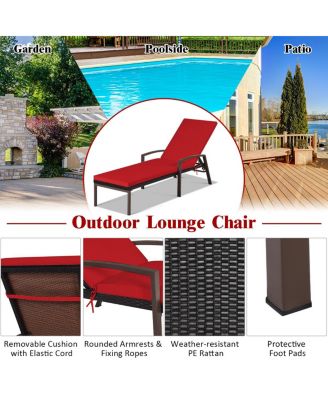 2 PCS Patio Rattan Chaise Lounge Chair Outdoor Reclining Chaise Sun Lounger