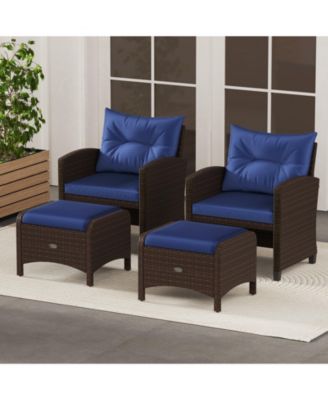 2 Pieces Outdoor Patio PE Wicker Ottomans with Removable Cushions