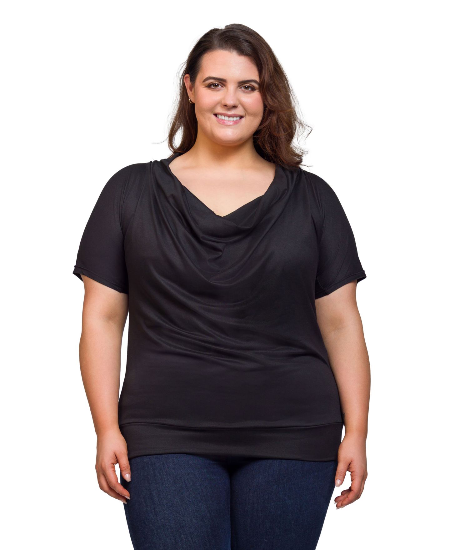 Женский топ 24seven Comfort Apparel Plus Size Cowl Neck Short Sleeve, цвет: Чёрный — фото 1