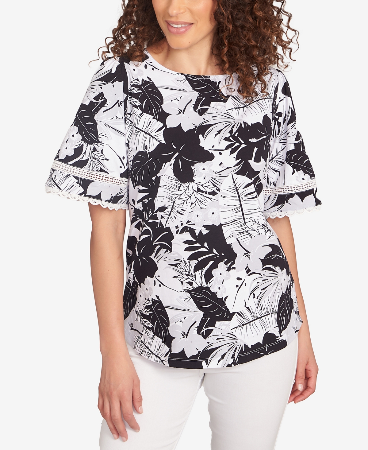 Petite Tropical Layered Print T Shirt - Chambray Blue Multi