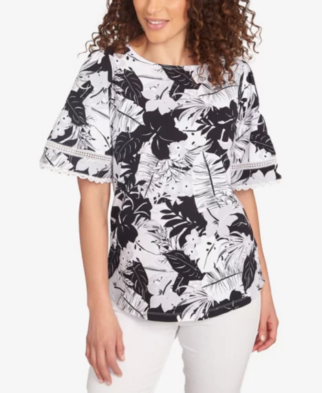 Petite Tropical Layered Print T Shirt - Black Multi