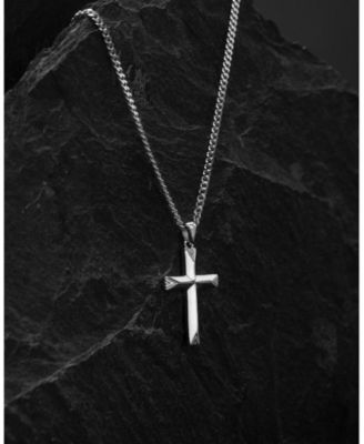 Men's Silver Cross Pendant Necklace with 21" Curb Chain