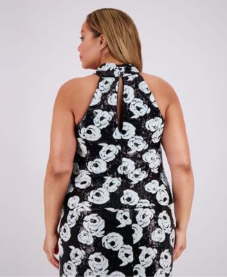 Plus Size Sequined Floral Mesh Top