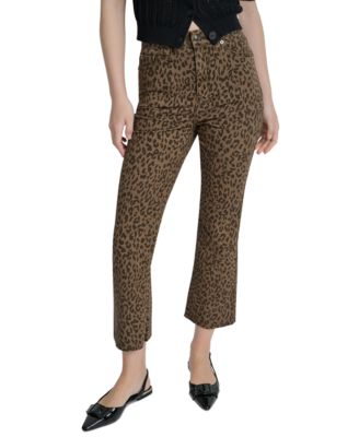Women's Animal Print High Rise Cropped Flare Jeans