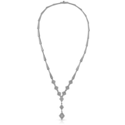 Sterling Silver White Gold Plated Cubic Zirconia Micro Pave Shape Necklace