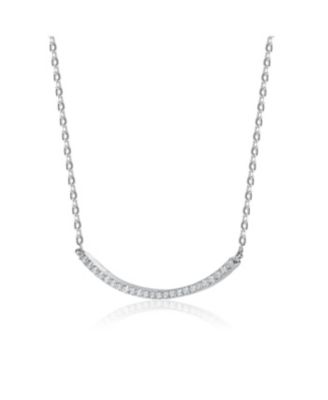 Classic Sterling Silver White Gold Plated with Cubic Zirconia Curved Bar Wedding Necklace