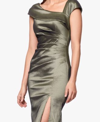 Petite Asymmetrical-Neckline Long Sheath Dress