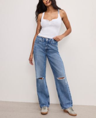 Good American - Women's Cotton 90s High-Rise Relaxed Distress Jeans
