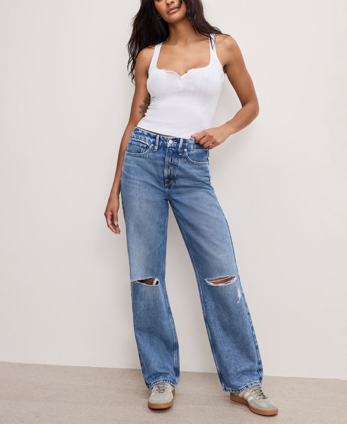 Women's Cotton 90s High-Rise Relaxed Distress Jeans - Indigo893