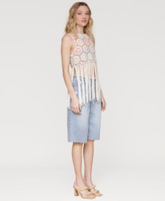 Women's Crochet Fringe-Hem Crop Top