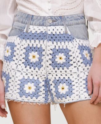 Women's Crochet-Front Denim Cutoff Shorts