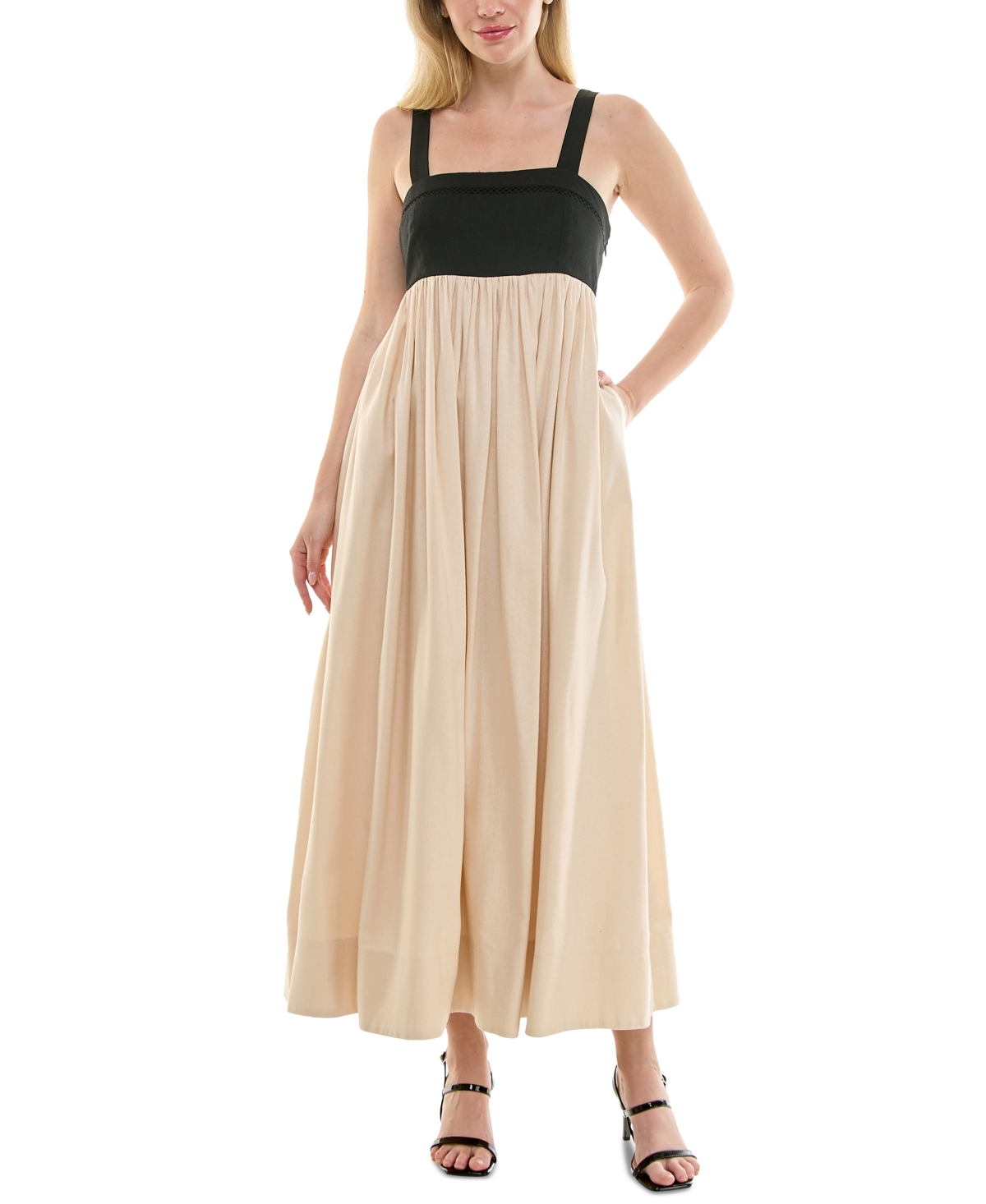 Women's Sleeveless Empire-Waist Dress - Cream/onyx