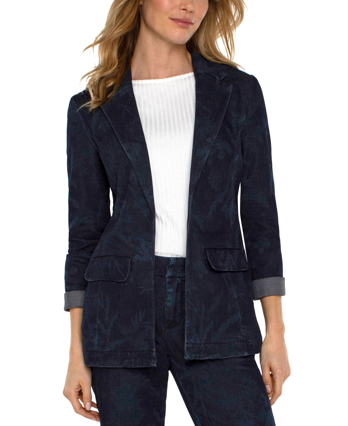 Women's Floral Denim Boyfriend Blazer - Shadow Floral