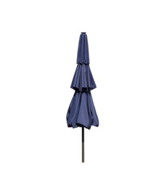 10 FT Patio Umbrella with Solar Lights 3-Tier Outdoor Table Umbrella Market Umbrella Pool Umbrella Outdoor Umbrellas for Patio, Red