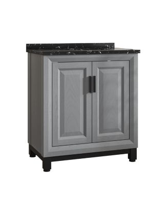 30" Bathroom Vanity with Marbel Undermount Sink and Glass Shelves Storage Cabinet