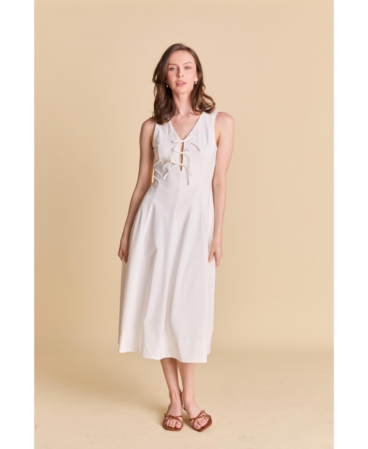 Women's Front Bow Tie Midi Dress - White