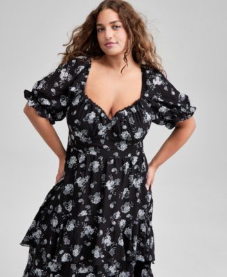 Trendy Plus Size Puff Sleeve Dress, Macy's Exclusive 