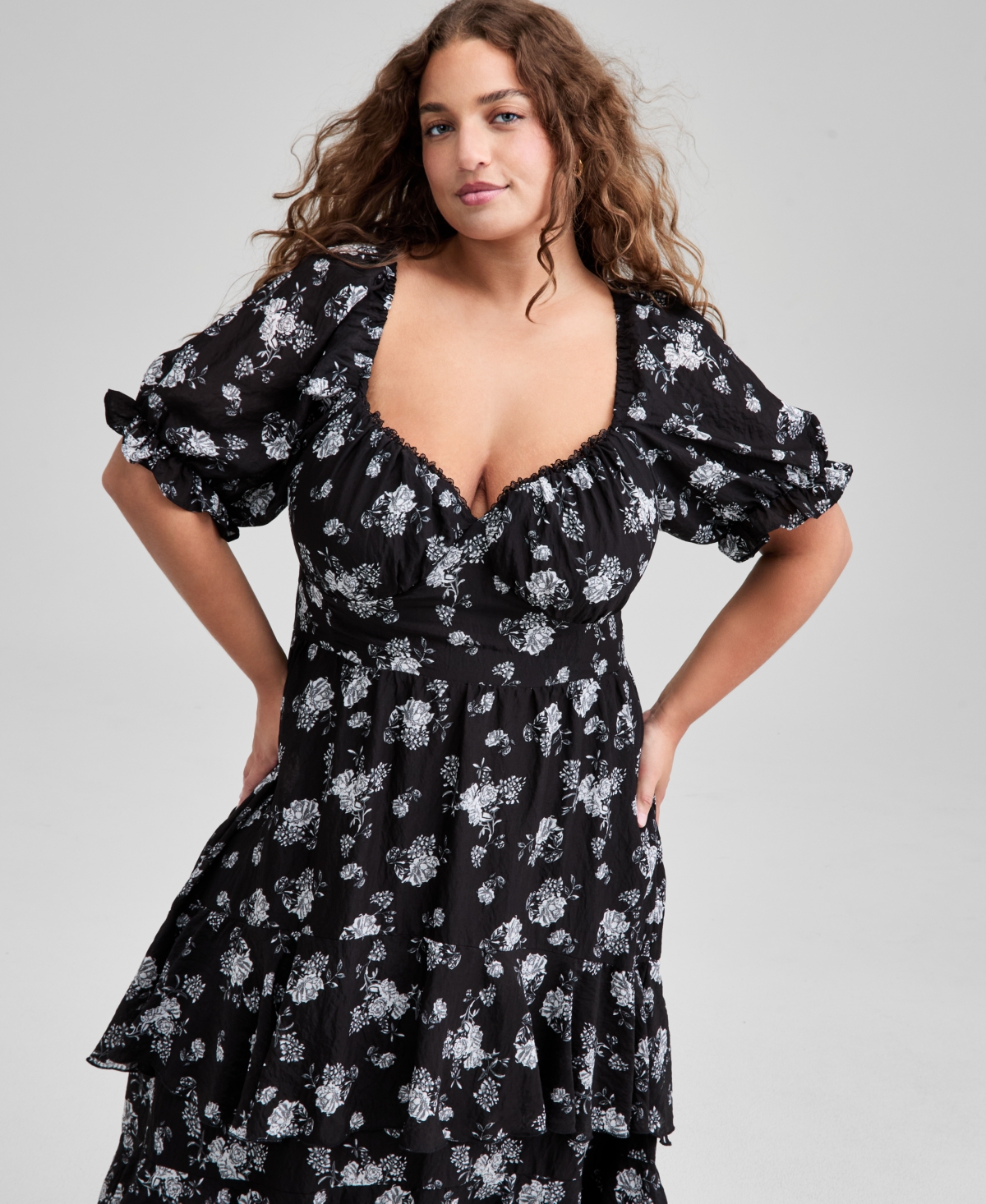 And Now This Trendy Plus Size Puff Sleeve Dress, Macy's Exclusive In Black