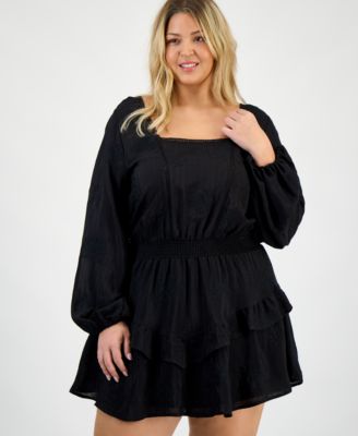 Trendy Plus Size Embroidered Balloon-Sleeve Mini Dress, Macy's Exclusive