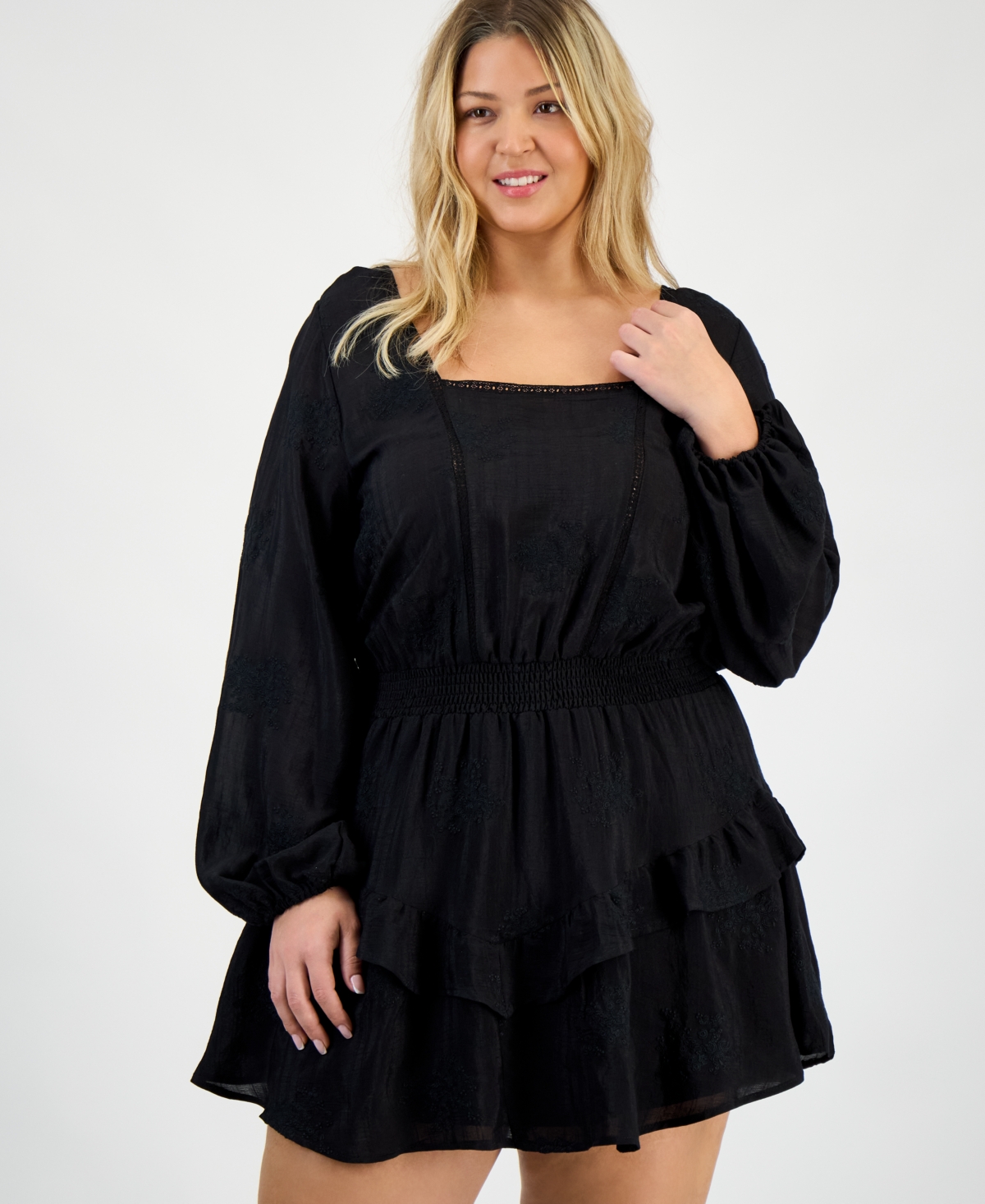 And Now This Women's Embroidered Blouson-sleeve Fit & Flare Dress, Macy's Exclusive In Black