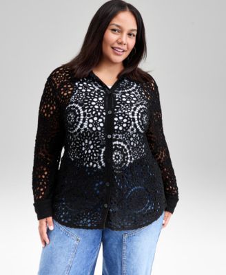 Plus Size Cotton Crocheted Blouse