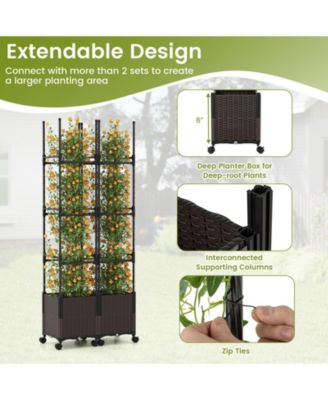 Raised Garden Bed with Plant Box Trellis and Lockable Wheels Adjustable Height