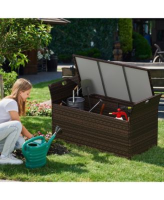 Outdoor Bench with Hand-woven PE Rattan Wicker and Side Handles