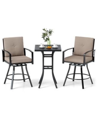 3 Pieces Patio Swivel Bar Set with Soft Cushions and Umbrella Hole