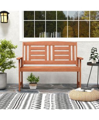 Outdoor  Loveseat Hardwood 2-Seat Bench with Inclined Backrest and Slatted Seat