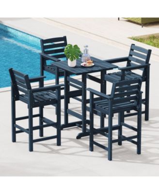 Square Bar Table Dining Table with Slatted Tabletop for Poolside