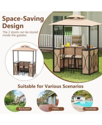 Grill Gazebo Set with Bar Table and 2 Stools for Outdoor Cooking and Entertaining