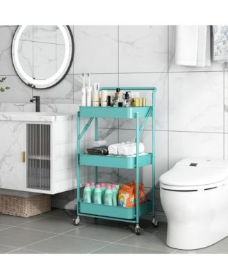 4 tier Rolling Utility Cart with Lockable Wheels, Adjustable Baskets Metal Storage Cart for Home Kitchen