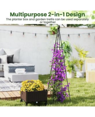 Raised Garden Bed Adjustable with Plant Box and Trellis with Lockable Wheels