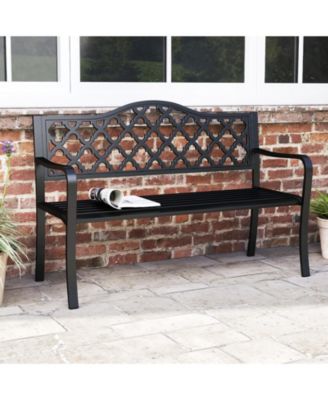 Outdoor Patio Bench with Curved Armrests for 2 to 3 People for Garden or Porch