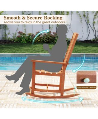 Outdoor Rocking Chair with High Back and Slatted Seat for Comfortable and Classic Patio Relaxation