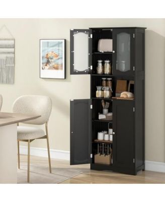 64.5 Inches Tall Bathroom Storage Cabinet with Frost Glass Doors and Shelves