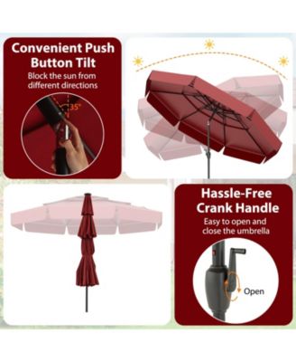 Solar Patio Umbrella with 3-Tier Vented Canopy for Outdoor Tables and Seating