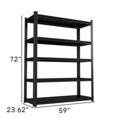 59inch Wide Black Metal Shelves with 5 Removable Dividers Large Capacity Strong Load Bearing for Garage