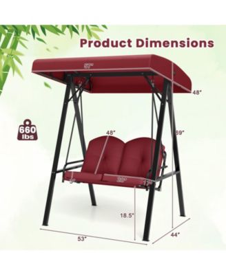 2-Person Outdoor Porch Swing with A-Shaped Metal Stand and Adjustable Canopy