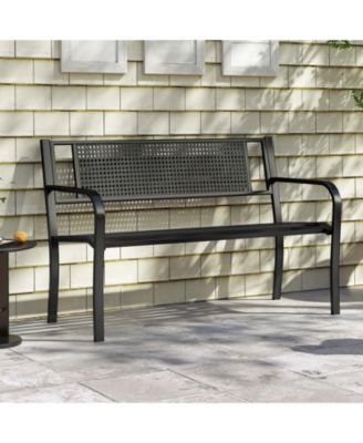 Garden Bench with Patterned Backrest and Curved Armrests
