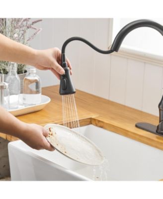Single-Handle Pull-Down Sprayer 3 Spray High Arc Kitchen Faucet With Deck Plate