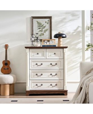 Farmhouse Style 5 Drawer Dresser Bathrooom Cabinet Chest with Base Wooden Rustic Chest of Drawers, Storage Dresser Organizer
