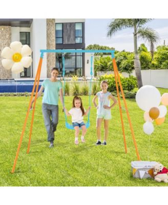 Kids Outdoor Heavy Duty Metal Swing Set with Stand