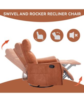 Heat Massage Manual Recliner Chair with Rocker and Swivel in Fabric for Living Room