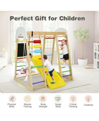 8-in-1 Wooden Climber Play Set with Slide and Swing for Kids