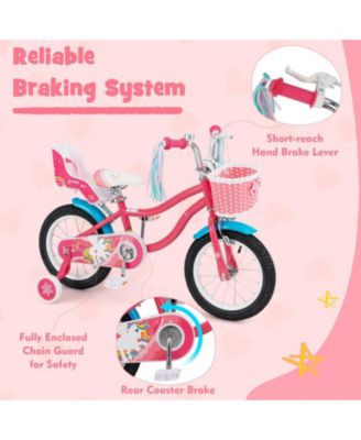 14 Inch Girls Bike for 3-8 Years Old Kids Bike with Doll Seat and Training Wheels