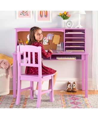 Kids Media Desk and Chair Set - Kids Desk and Chair Set, Study Table for Kids with Hutch and Shelf, Wood Bedroom Furniture Set