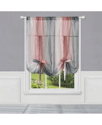 Crushed Faux Satin Silver & Blush Rose Pink Ombre Window Curtain Tie Up Shade