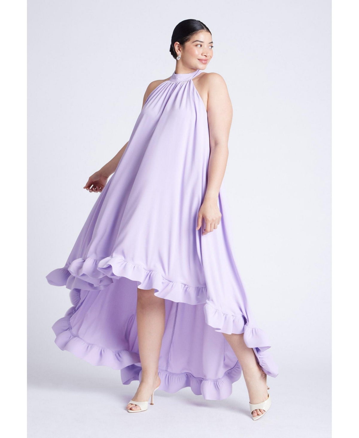Plus Size High Low Dramatic Ruffle Detail Dress - Lilac breeze